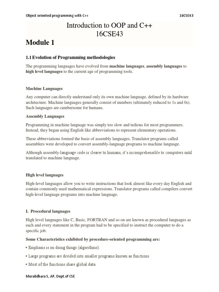C++ Notes Module 1 | Download Free PDF | Object Oriented Programming ...
