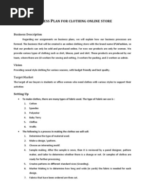 Business Plan for Clothing Online Store