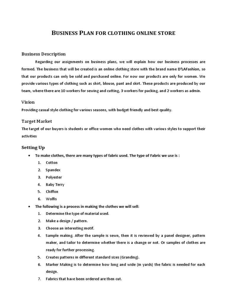 sewing business plan pdf