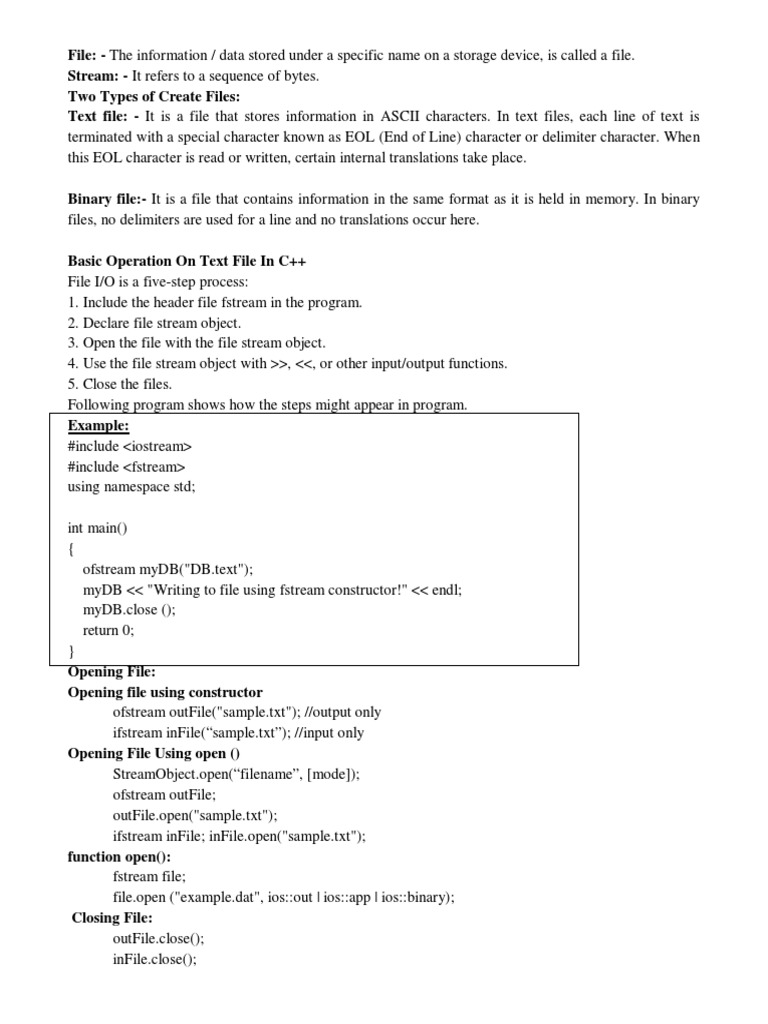 File Handling Notes PDF Text File Computer File