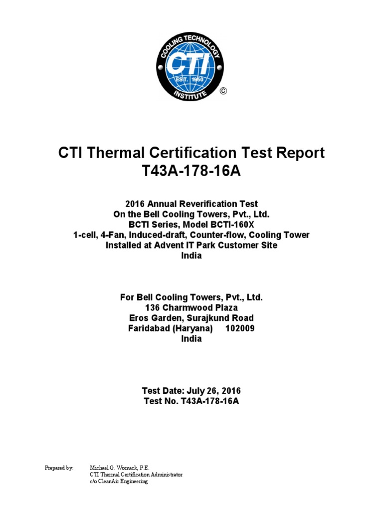 CTI Certification Report for BCTI-160X | PDF | Equipment | Manufactured ...