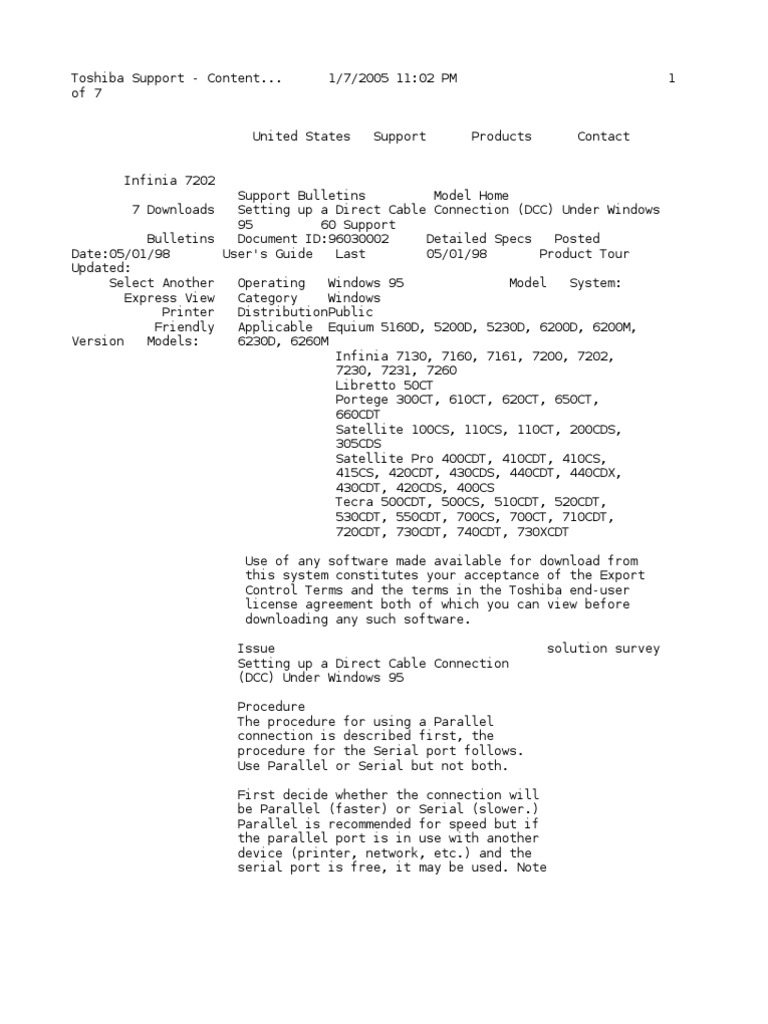 Setting Up A Direct Cable Connection (DCC) Under Windows 95 PDF Computer Network Microsoft
