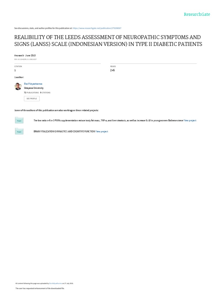 Indonesian LANSS Scale Reliability | PDF | Peripheral Neuropathy | Pain