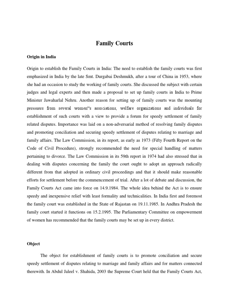 Family Courts Origin in India PDF Marriage Family