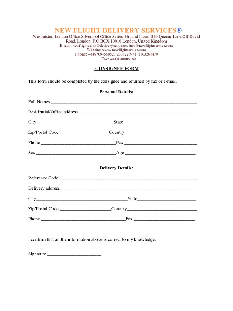 Consignment Delivery Form A PDF