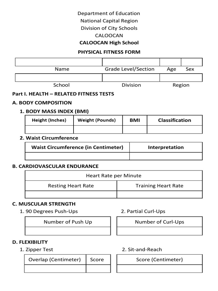 Caloocan High School Fitness Form | PDF