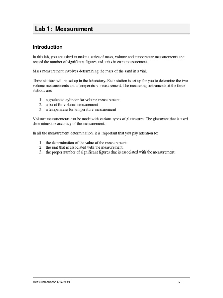 Lab 1 Measurement | PDF | Scientific Observation | Nature