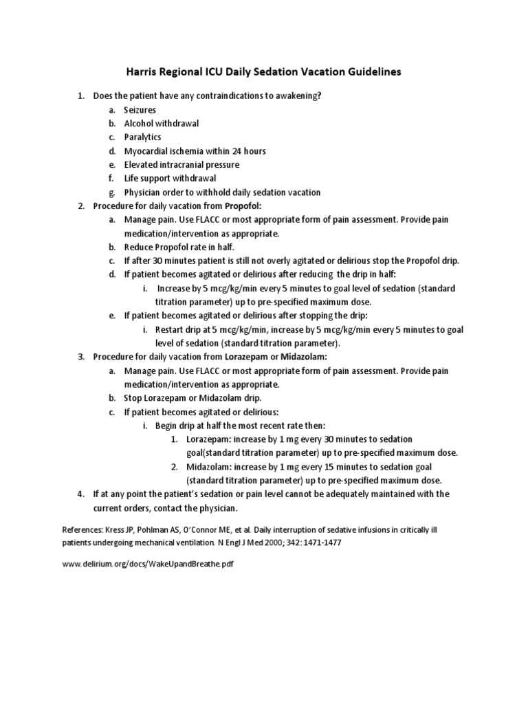 ICU Daily Sedation Vacation Protocol | PDF | Midazolam | Medical Treatments