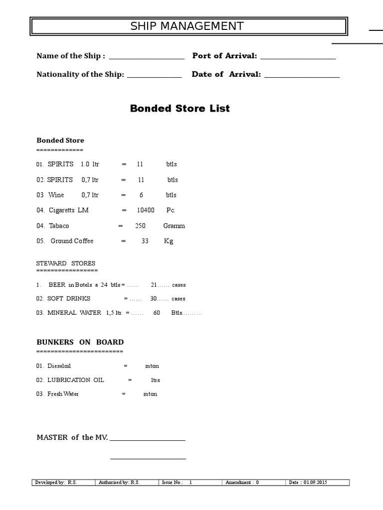 Bonded Store List Drink Food And Drink