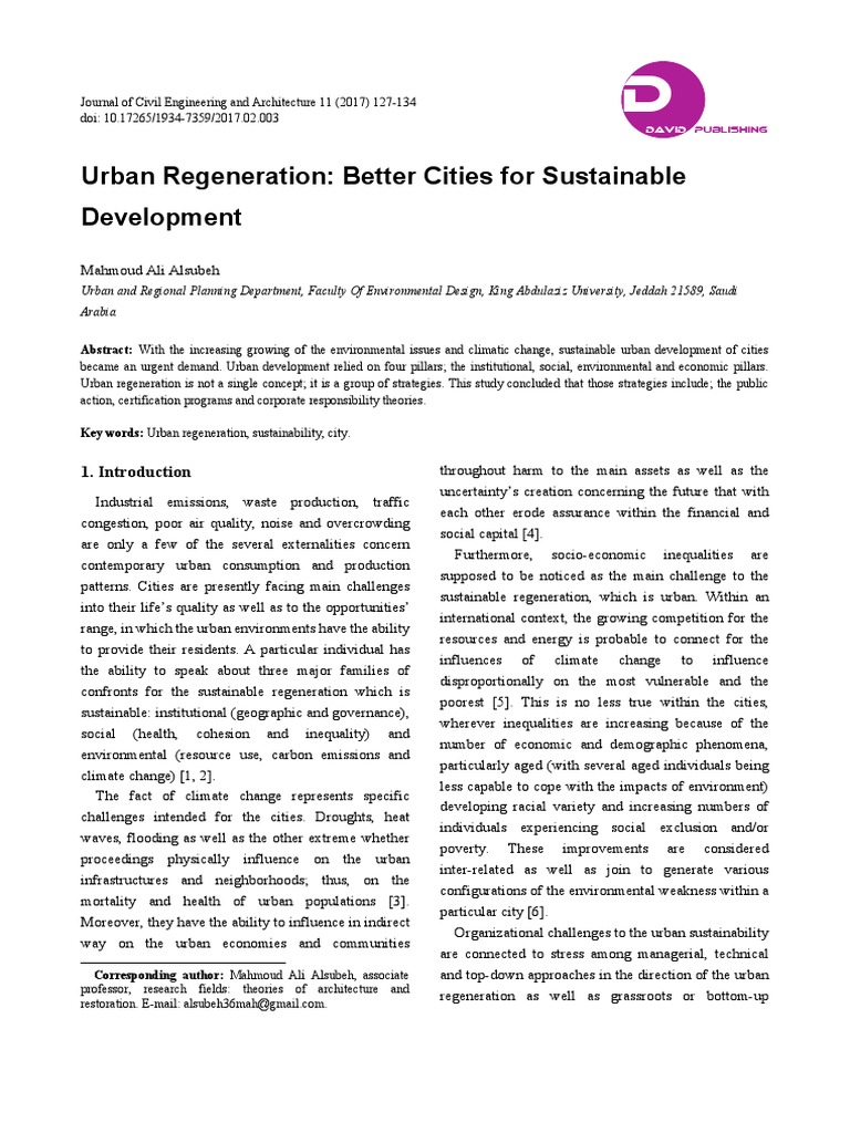 Urban Regeneration for Sustainable Cities | PDF | City | Sustainability