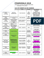 Schedule of Events & Incharge