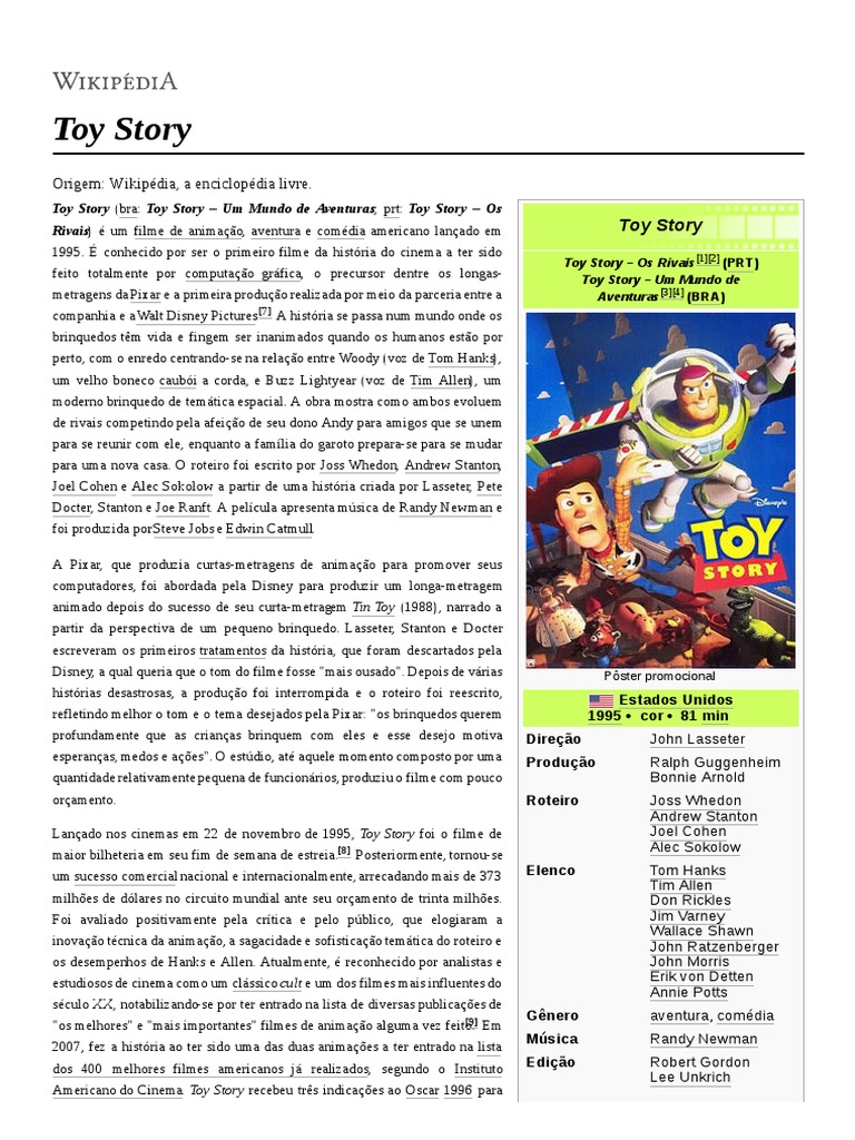 Resumo do Filme Toy Story 1 | PDF | Pixar | The Walt Disney Company