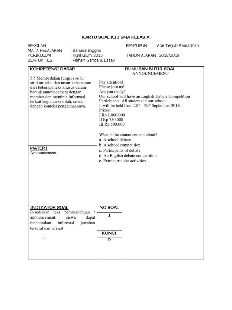 29 Contoh Soal Essay Announcement Text Kumpulan Contoh Soal