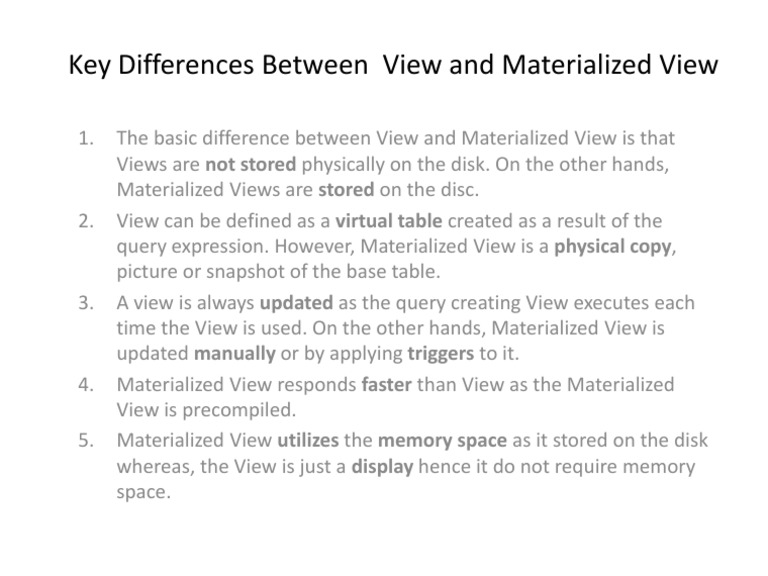 View vs Materialized View Explained | PDF