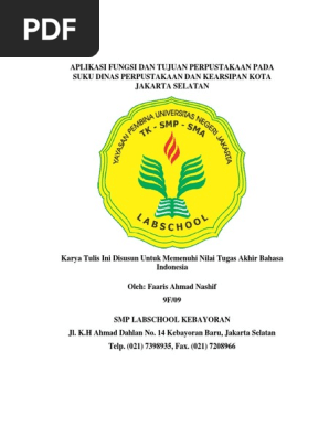 Aplikasi Fungsi Dan Tujuan Perpustakaan Pada Suku Dinas Perpustakaan Dan Kearsipan Kota Jakarta Selatan Docx