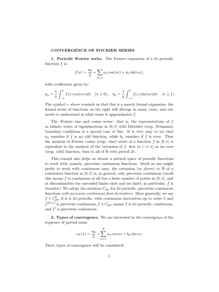 M 435 F 07 Fourier Convergence | PDF | Series (Mathematics) | Fourier ...