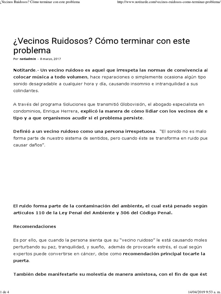 Vecinos Ruidosos Como Terminar Con Este Problema Pdf Condominio Derecho Penal