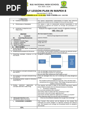 Daily Lesson Plan in Mapeh 8 4th Qrtr