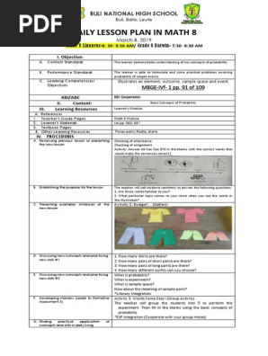 Daily Lesson Plan in Math 8 4th Quarter