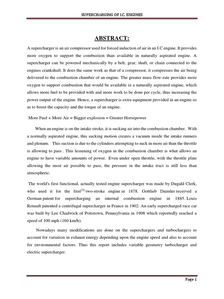 Abstract Supercharging Of I C Engines Pdf Turbocharger
