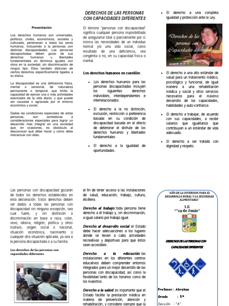 Triptico Derechos de Personas | PDF | Igualdad social | Invalidez