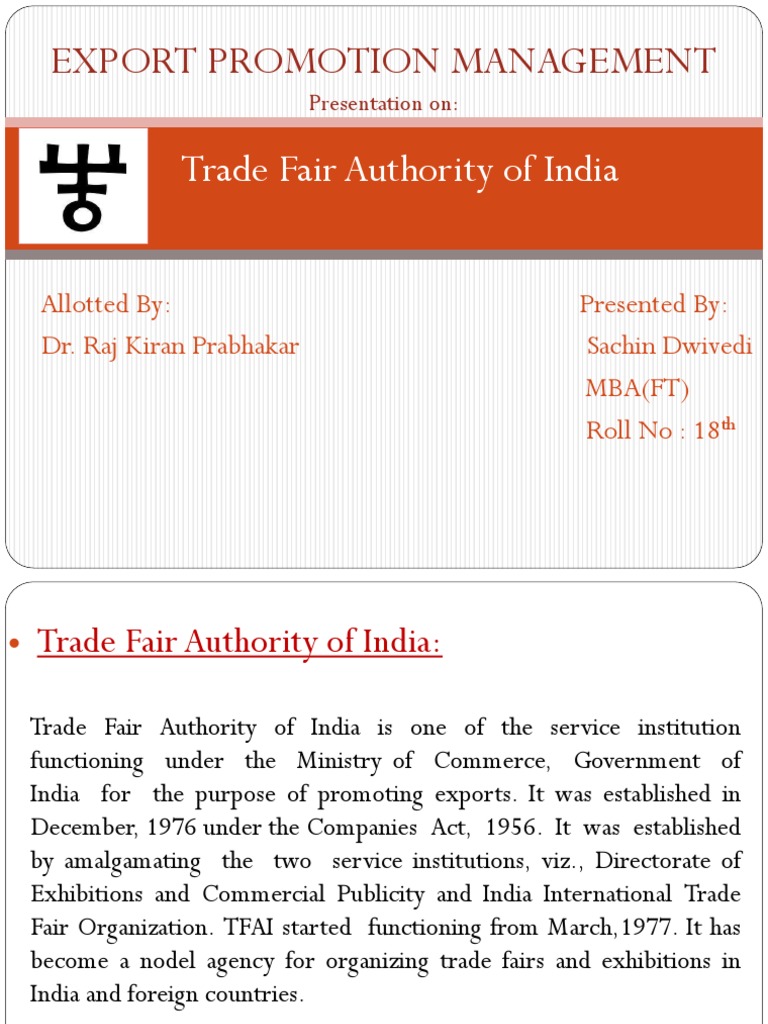 The Role of Trade Fair Authority of India in Export Promotion | PDF ...