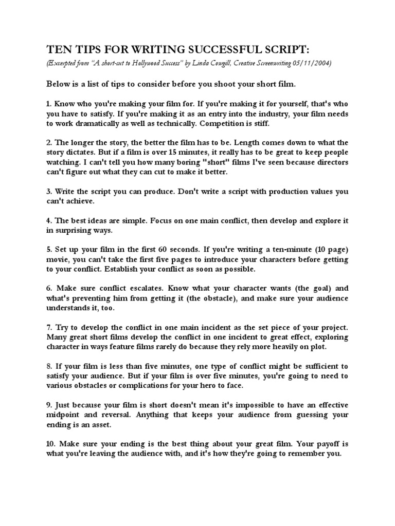 Essential Tips for Short Film Scripts | PDF | Career & Growth | Business