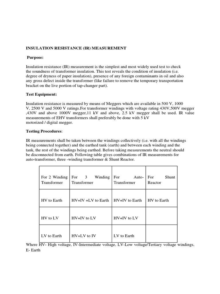 Transformer Test Procedures PDF | PDF | Transformer | Capacitor