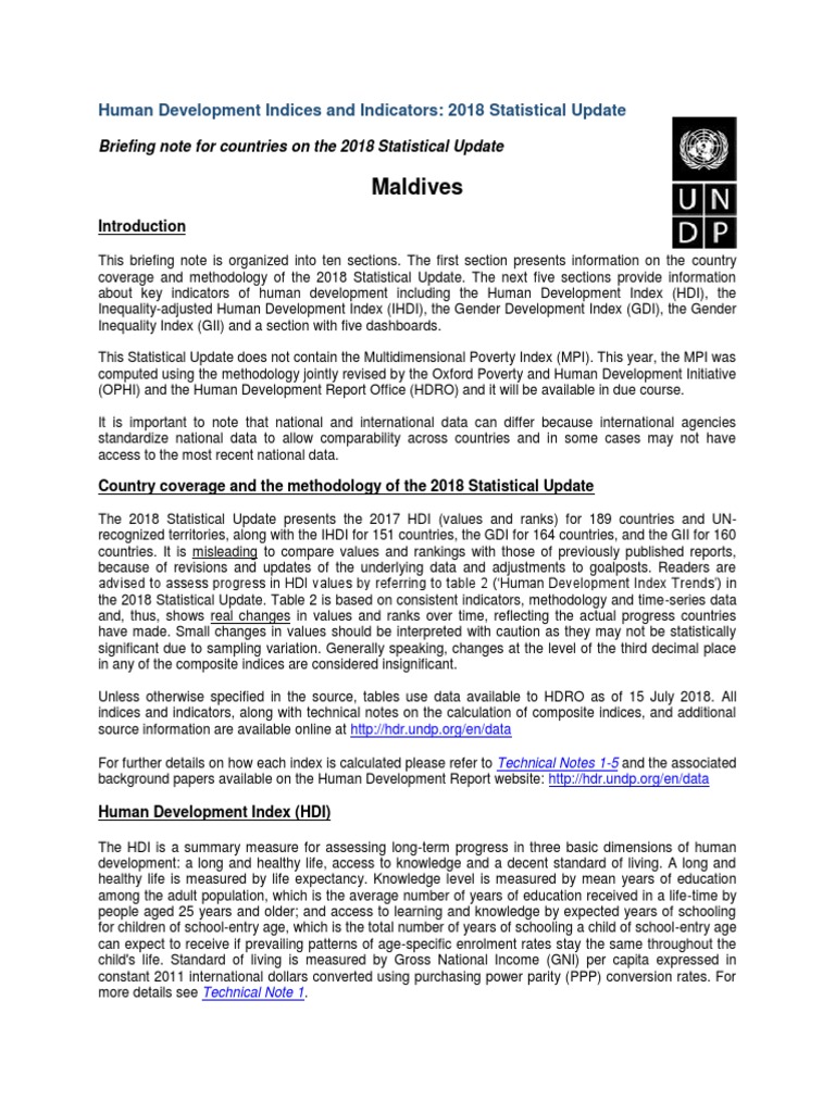 Maldives Human Development Indices and Indicators 2018 Statistical