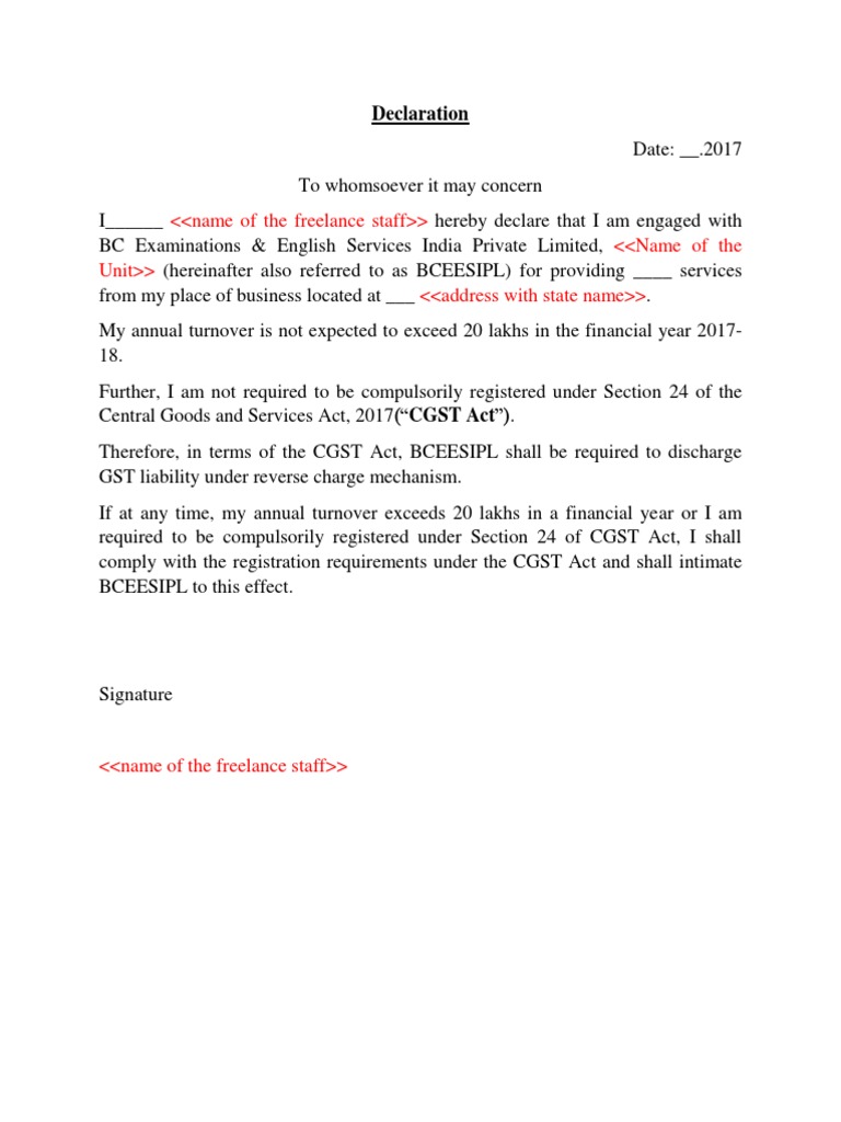 Declaration - Freelance Staff | PDF