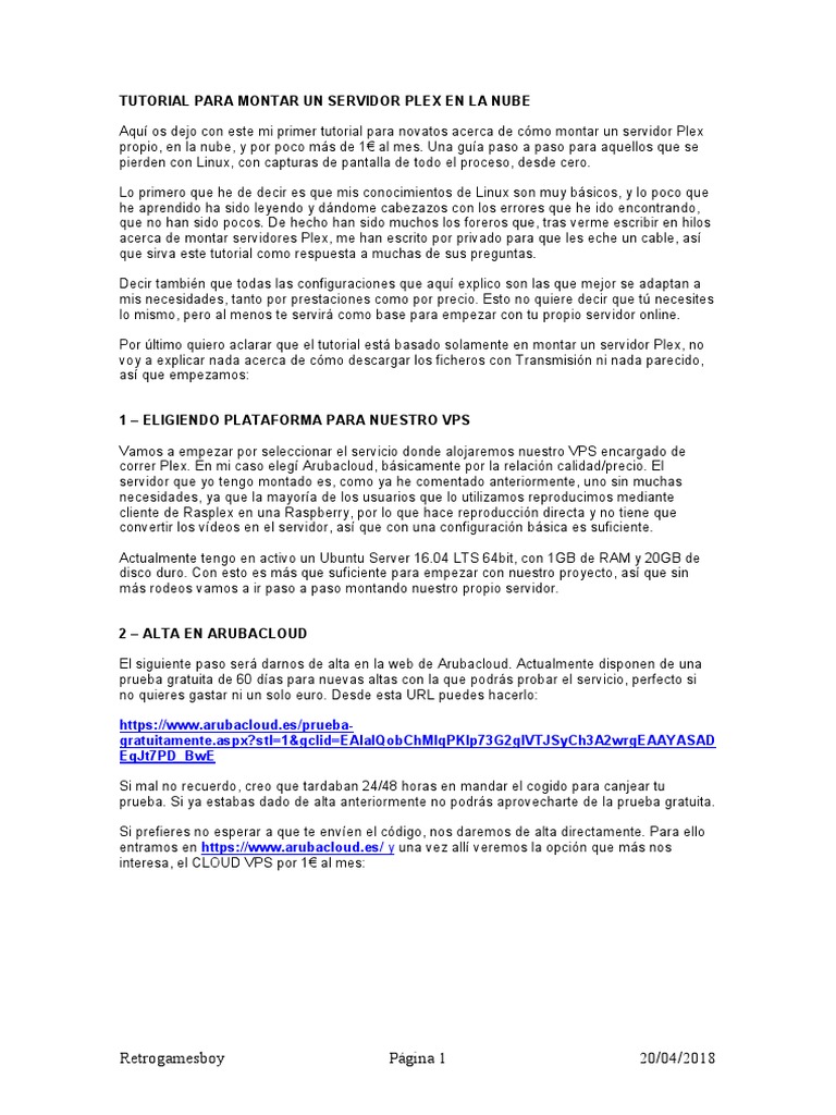 Montaje de Servidor Plex en la Nube | PDF | Servidor (Computación ...