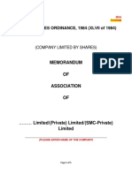 Memorandum OF Association OF: The Companies Ordinance, 1984 (Xlvii of 1984)