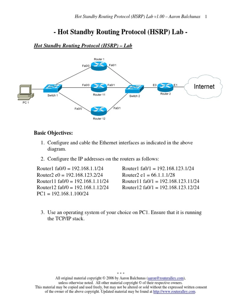 (HSRP) Lab - Router Alley PDF | PDF | Router (Computing) | Routing