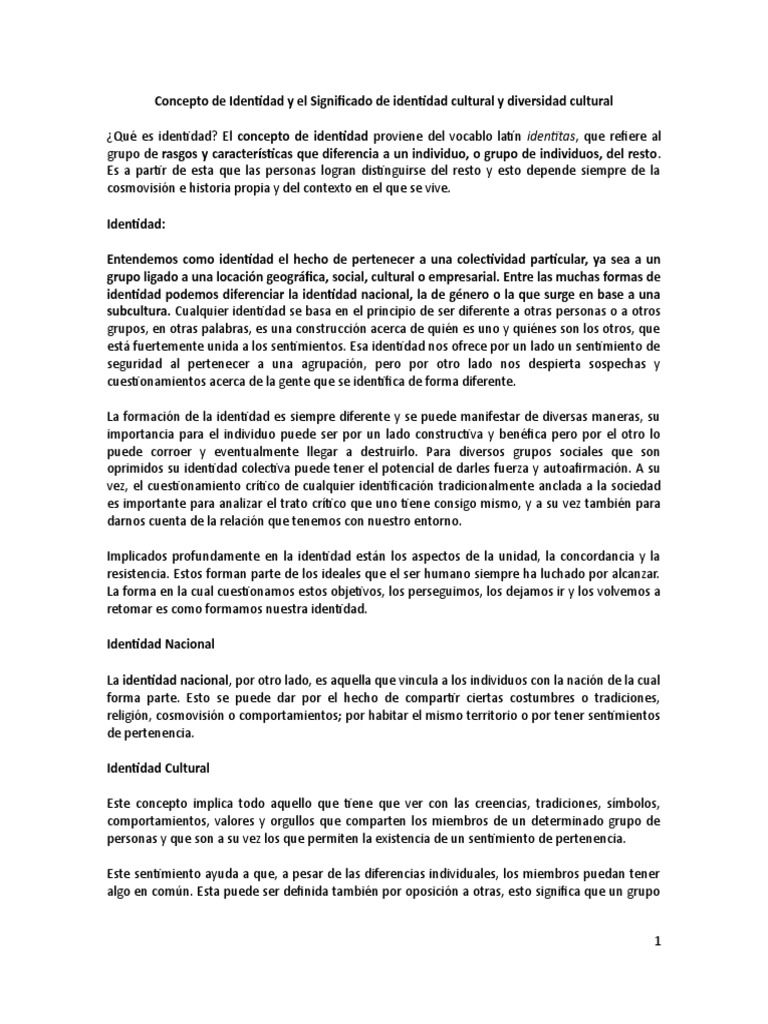 Concepto y Significado de Identidad Cultural Sociedad
