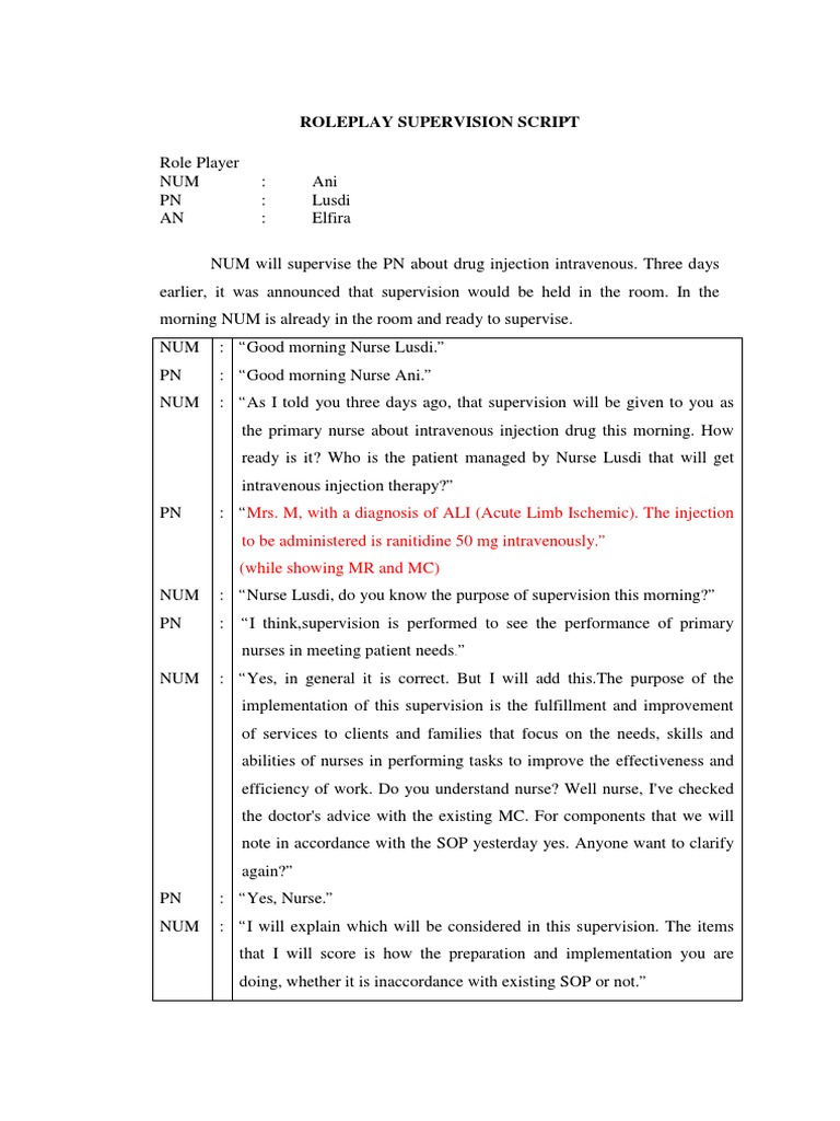 Nurse Supervision for IV Injection Roleplay | PDF | Injection (Medicine ...