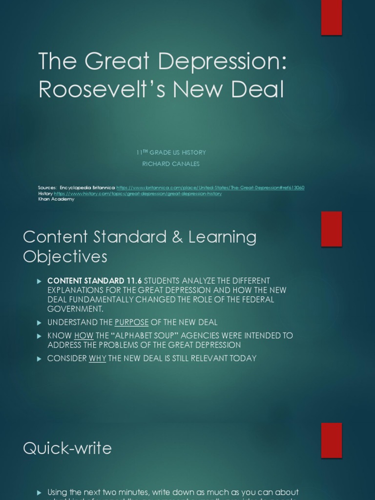 The Great Depression: Roosevelt's New Deal: 11 Grade Us History Richard ...