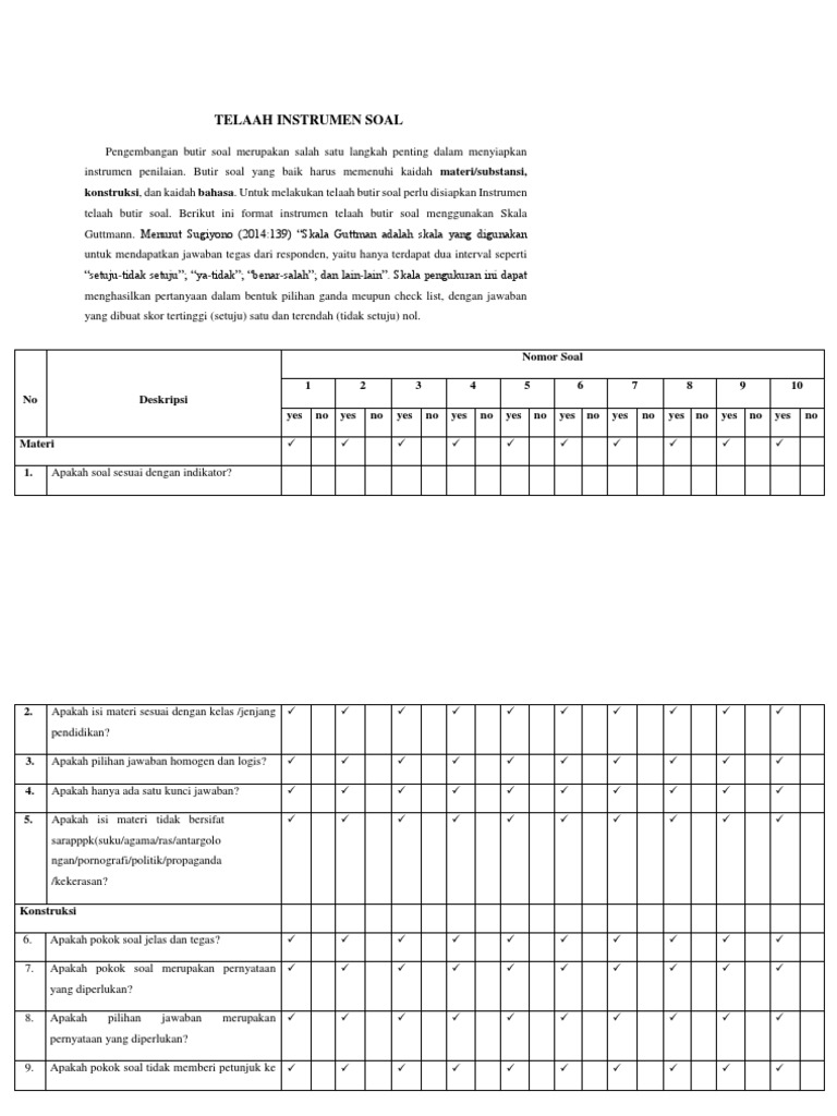Telaah Butir Soal dengan Skala Guttman | PDF