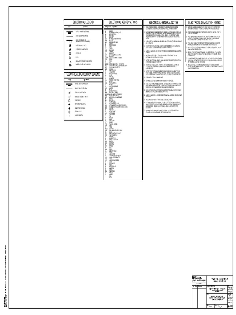 Electrical General Notes Electrical Abbreviations Electrical Legend