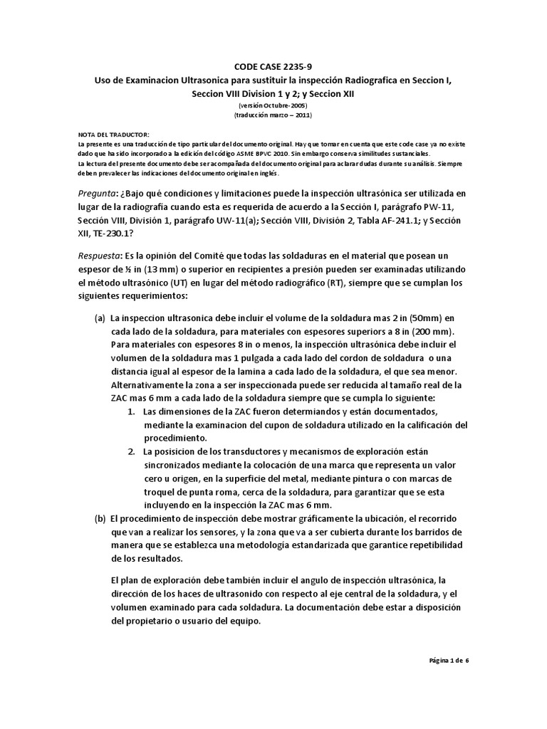 Inspección Ultrasónica según Code Case 2235 | PDF | Soldadura ...