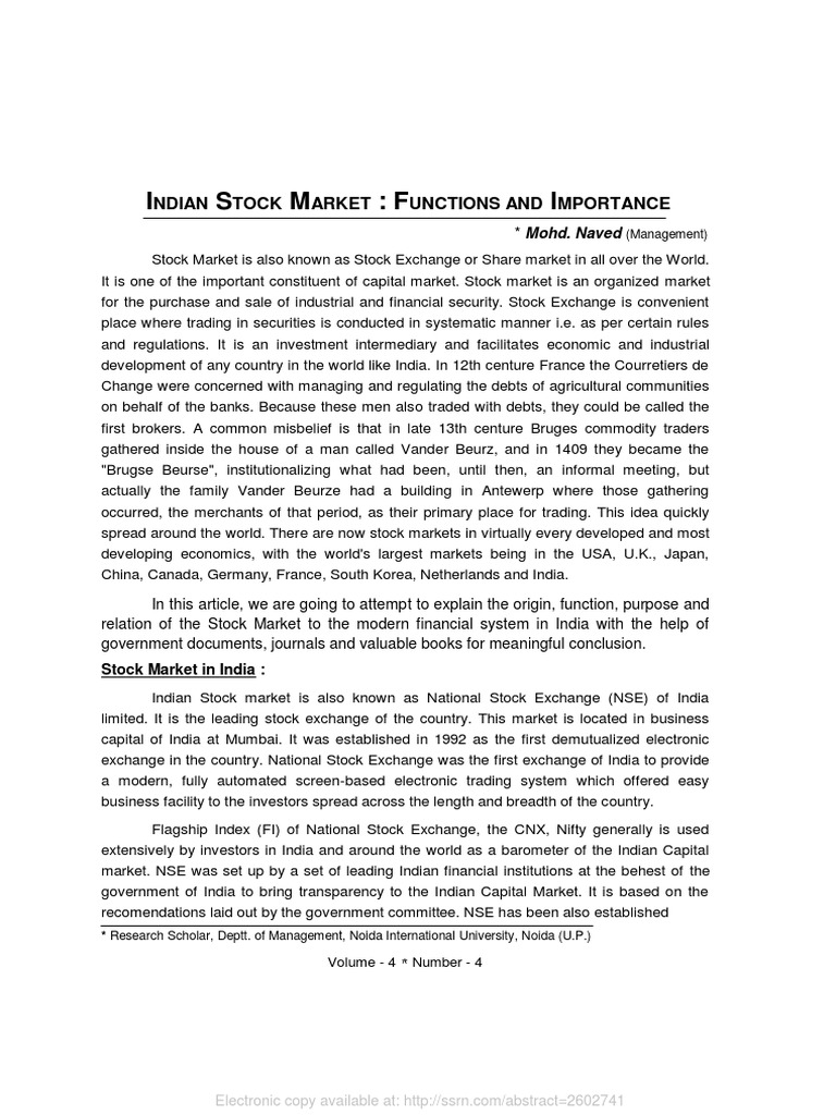 Indian Stock Market Functions and Import | PDF | Stock Market ...