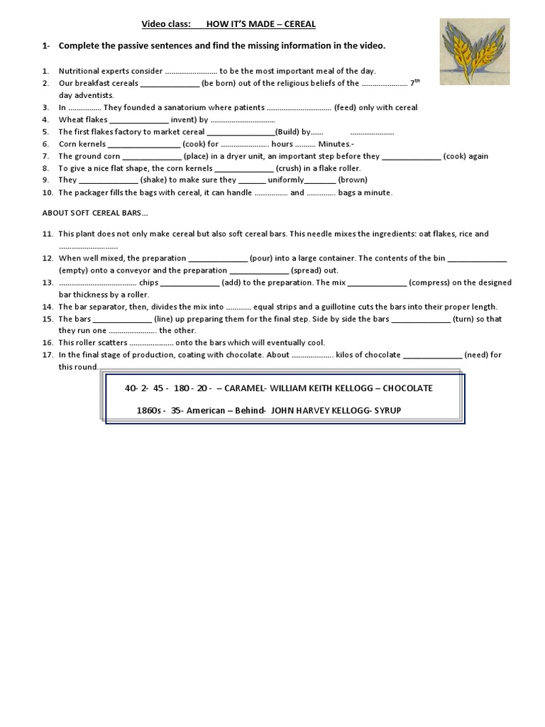 Video Class How It'S Made Cereal The Passive Sentences and Find The Missing