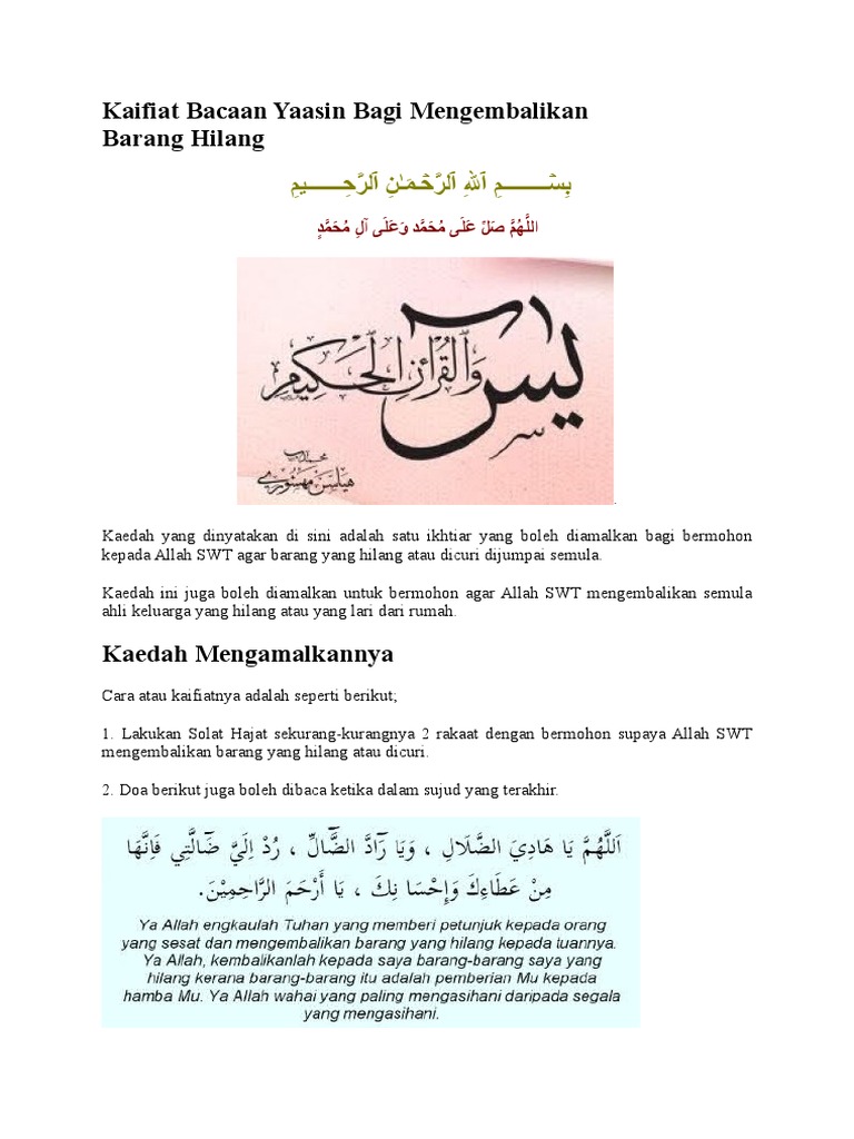 Kaifiat Bacaan Yaasin Bagi Mengembalikan Barang Pdf