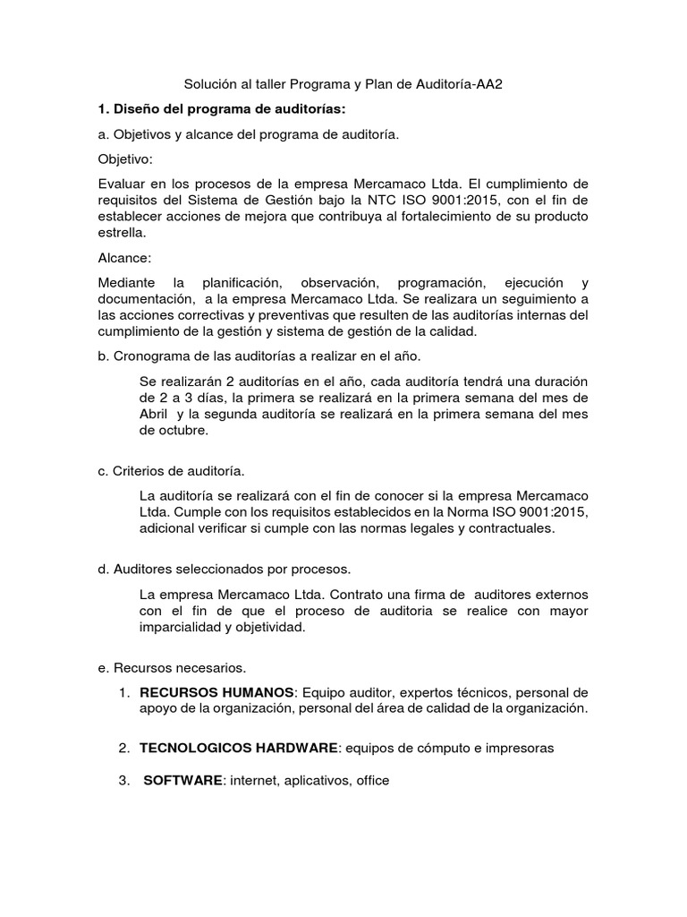 Programa y Plan de Auditoría ISO 9001 | PDF | Auditoría | Planificación