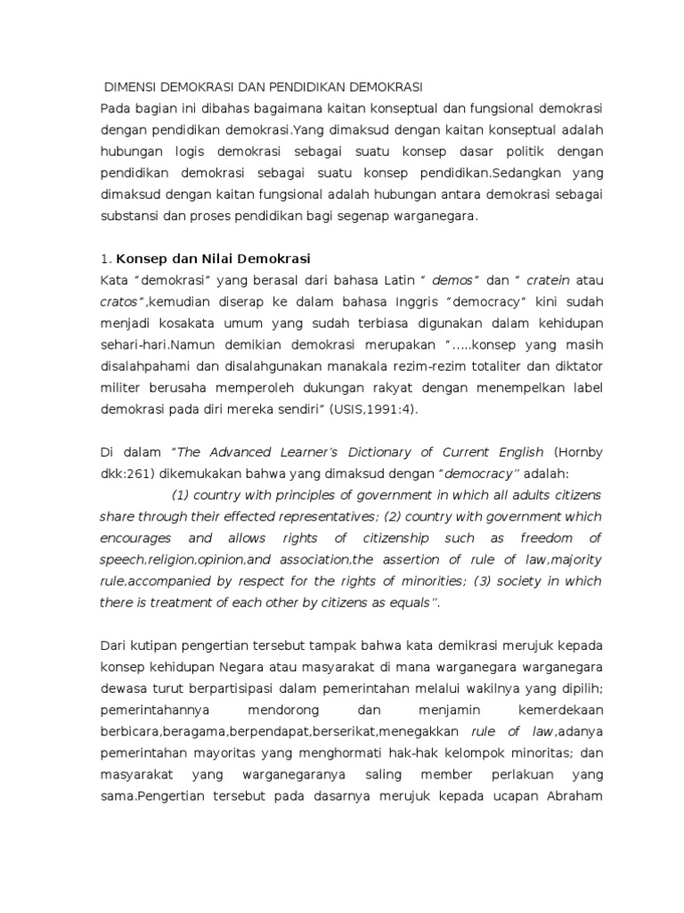 Dimensi Demokrasi Dan Pendidikan Demokrasi
