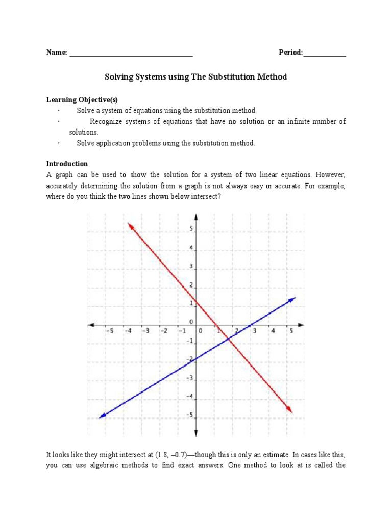 The Substitution Method Student Guided Notes | PDF | Equations | Areas ...