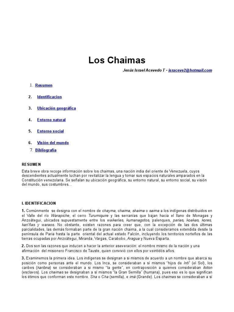 Cultura y Ubicación de los Chaimas | PDF | Maíz | Alimentos