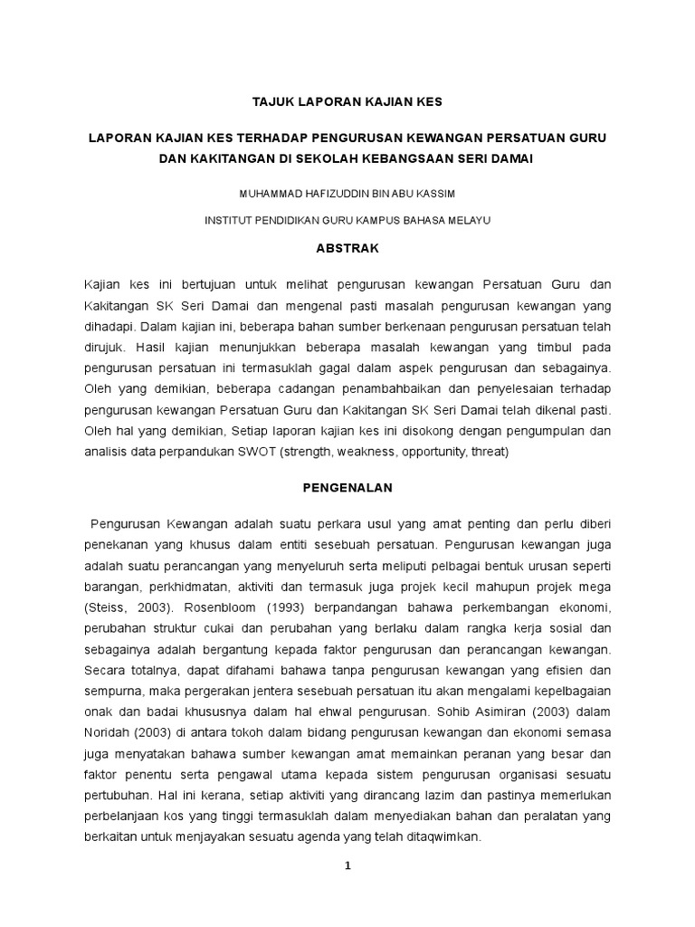 Laporan Kajian Kes Persatuan Docx