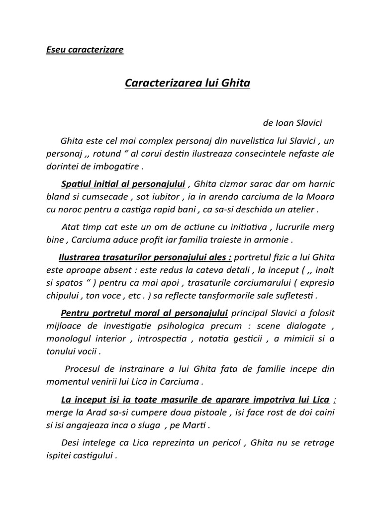 Caracterizarea Lui Ghita Caracterizarea Lui Ghita: Eseu Caracterizare | PDF