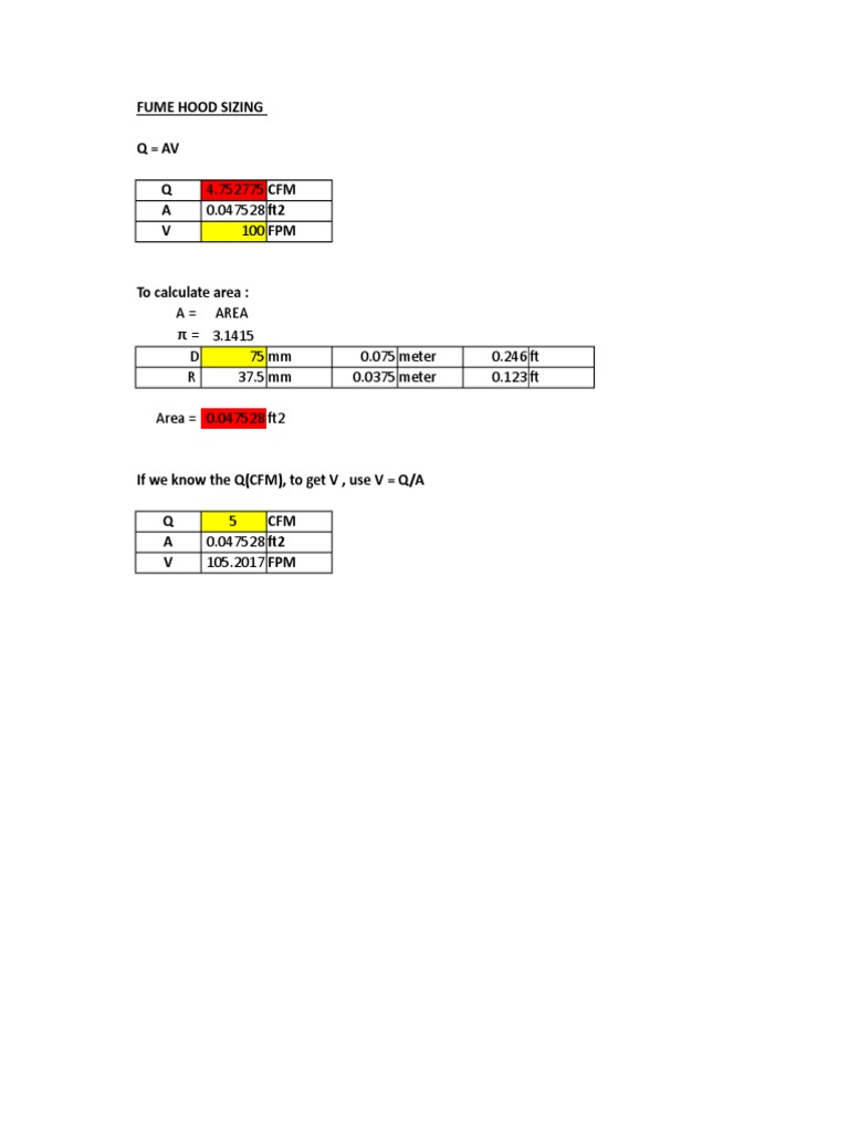 Fume Hood Calculation PDF