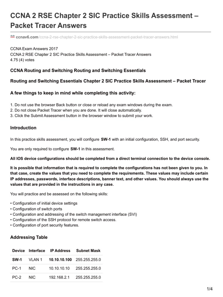 Ccnav6.Com-CCNA 2 RSE Chapter 2 SIC Practice Skills Assessment Packet